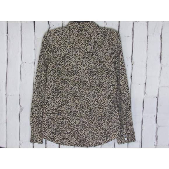 J. Crew Women Blouse Medium Brown Leopard Collared Button Front Casual Fall 2020 - Picture 2 of 5